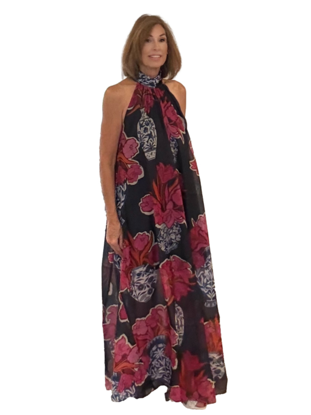 Ted Baker London Kinosei Organza Halter Neck Maxi Dress Blue Pink NWT Size 2 US